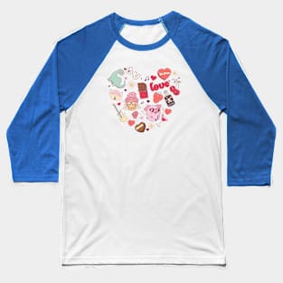 Emoji Heart XOXO Love Be Mine Happy Valentines Day Baseball T-Shirt